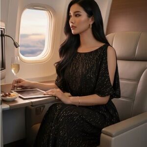 Jessica Simpson Black and Gold Shimmering dress with Slit Shoulders  #glamour XS